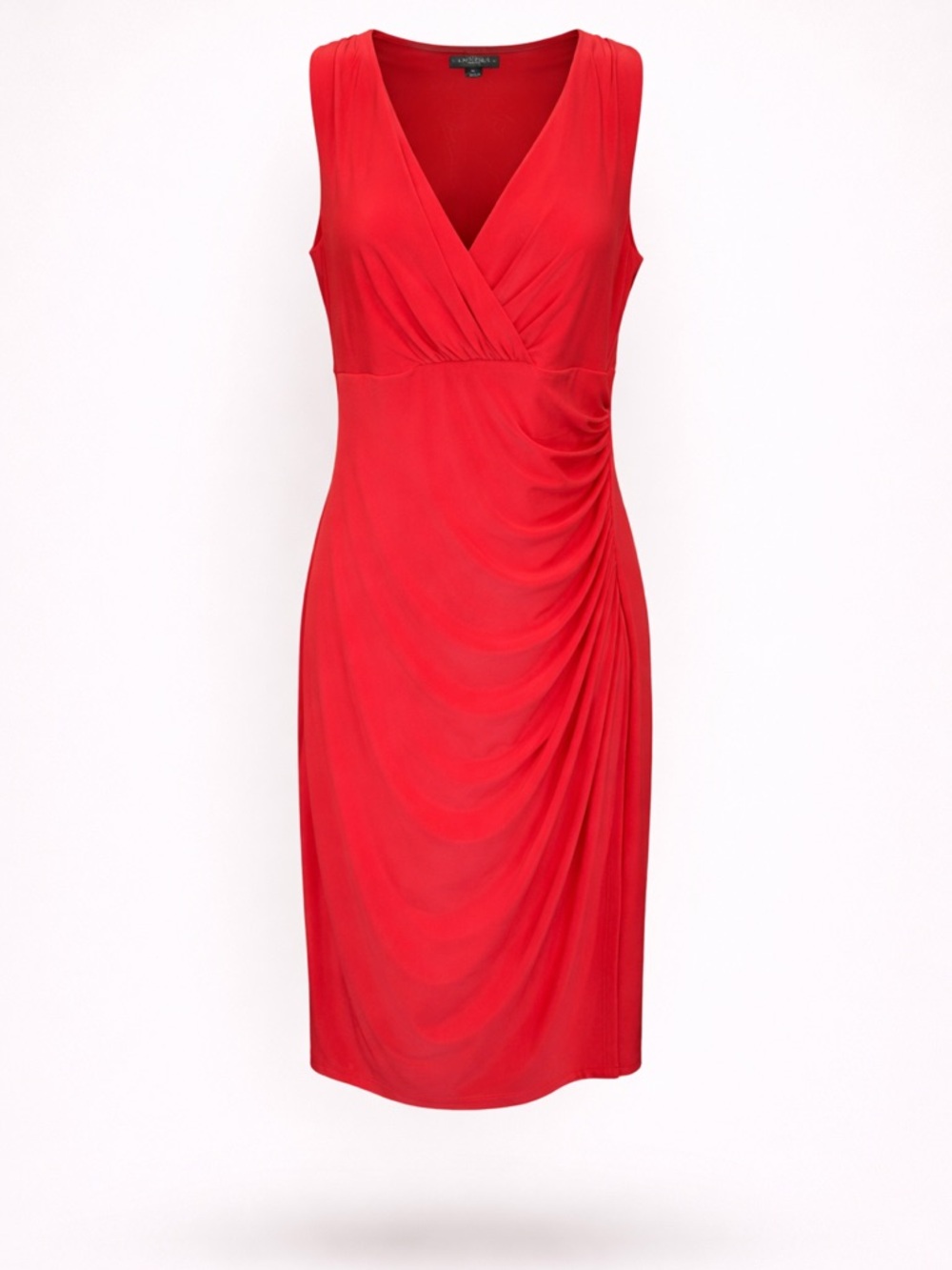Ralph Lauren Red Sleeveless Faux Wrap Draped Sheath Dress Size 12